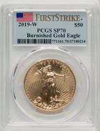 2019-W $50 One Ounce Gold Eagle Burnished First Strike FS Flag PCGS SP70
