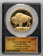 2019-W 1 oz Gold Buffalo First Day of Issue PCGS PR70 Cleveland