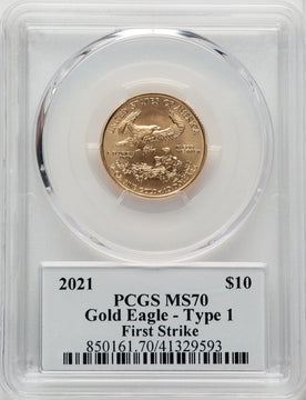 2021 $10 Quarter Ounce Gold Eagle Type One First Strike FS George Casey PCGS MS70