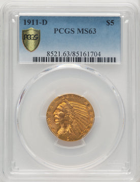 1911-D $5 Blue Gradient Indian Half Eagle PCGS MS63