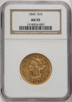 1843 $10 Liberty Eagle NGC AU55 (772603095)