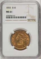 1855 $10 Liberty Eagle NGC MS61