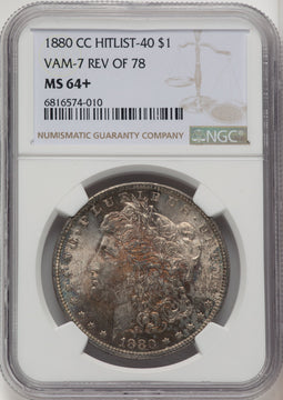 1880-CCVAM 7 8/7 Rev of 78 Morgan Dollar NGC MS64+