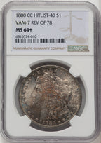1880-CCVAM 7 8/7 Rev of 78 Morgan Dollar NGC MS64+