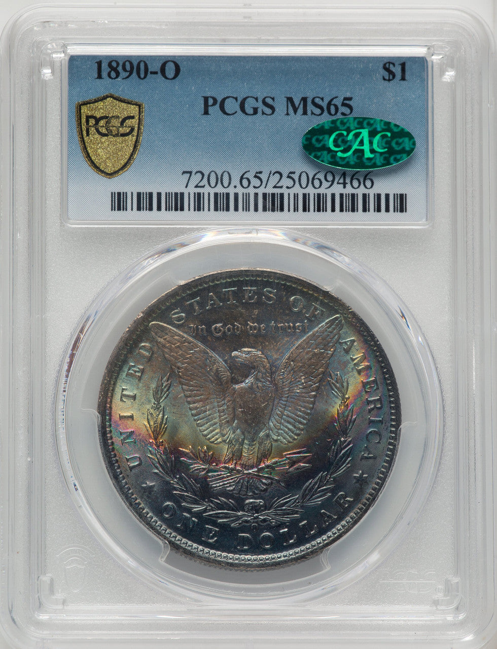 1890-O CAC Morgan Dollar PCGS MS65