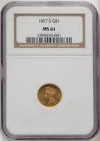 1857-S G$1 Gold Dollar NGC MS61