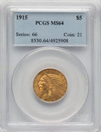 1915 $5 Indian Half Eagle PCGS MS64 (772664002)