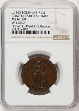 1785  Token Inimica Tyrannis Bolen Copy W-14230 MSBN Colonials NGC MS61