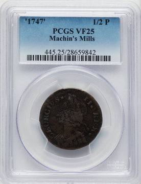 '1747' Machin's Mills Halfpenny BN Colonials PCGS VF25
