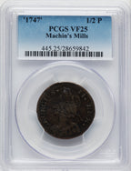 '1747' Machin's Mills Halfpenny BN Colonials PCGS VF25