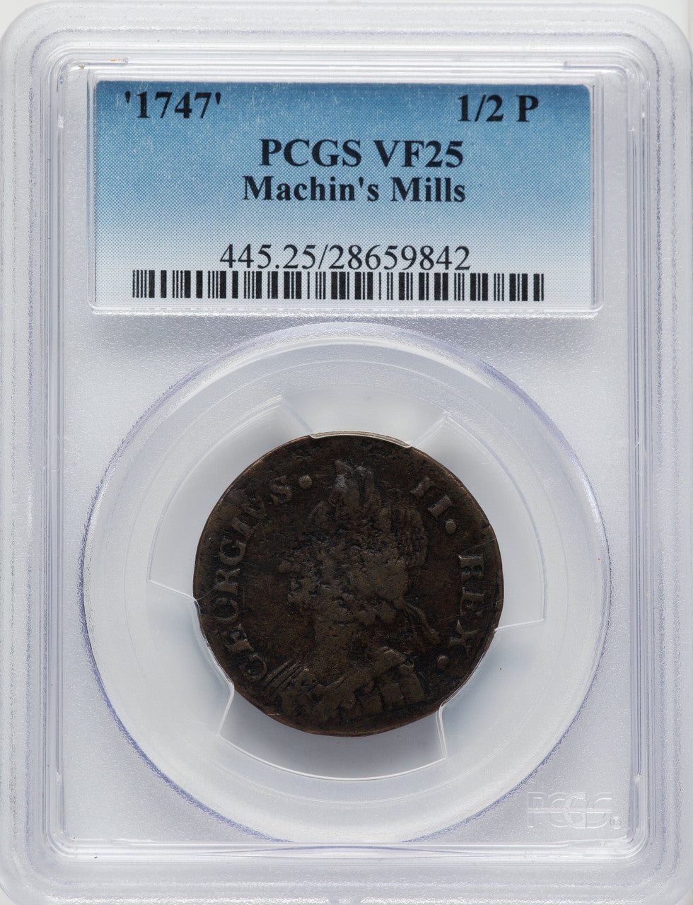 '1747' Machin's Mills Halfpenny BN Colonials PCGS VF25