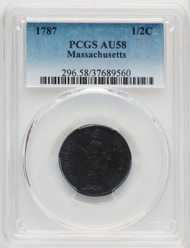 1787 Massachusetts Half Cent BN Colonials PCGS AU58