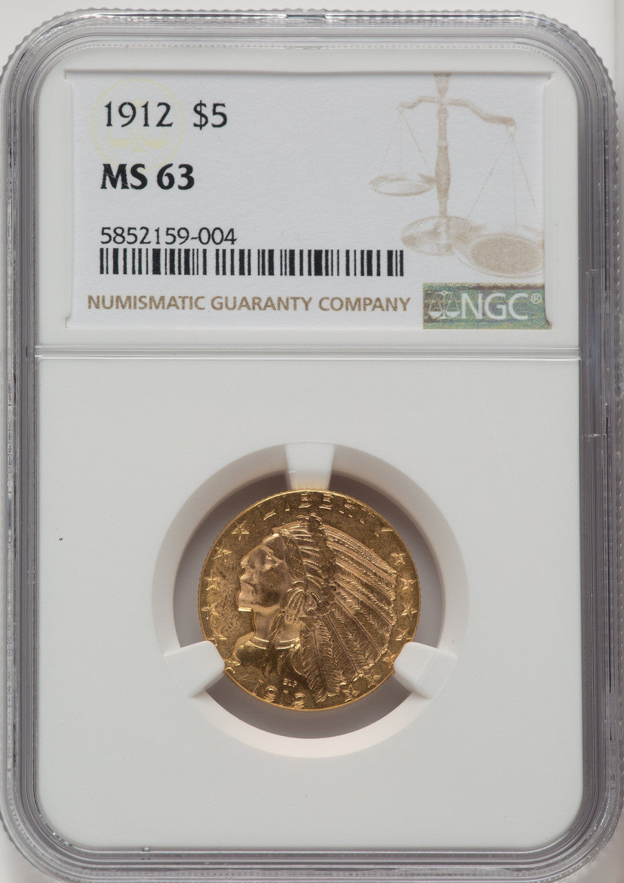 1912 $5 Indian Half Eagle NGC MS63 (772603156)