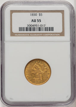 1850 $5 Liberty Half Eagle NGC AU55