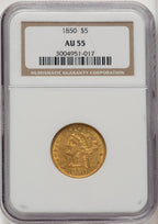 1850 $5 Liberty Half Eagle NGC AU55