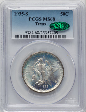 1935-S 50C Texas CAC Commemorative Silver PCGS MS68