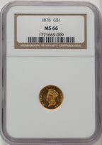 1876 G$1 Gold Dollar NGC MS66