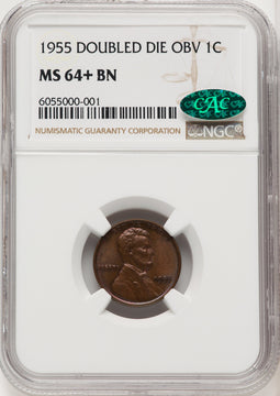 1955 1C Doubled Die Obverse FS-101 BN CAC Brown Label Lincoln Cent NGC MS64+