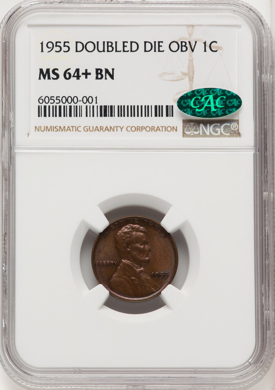 1955 1C Doubled Die Obverse FS-101 BN CAC Brown Label Lincoln Cent NGC MS64+