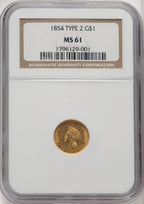 1854 G$1 Type Two Gold Dollar NGC MS61 (506887001)