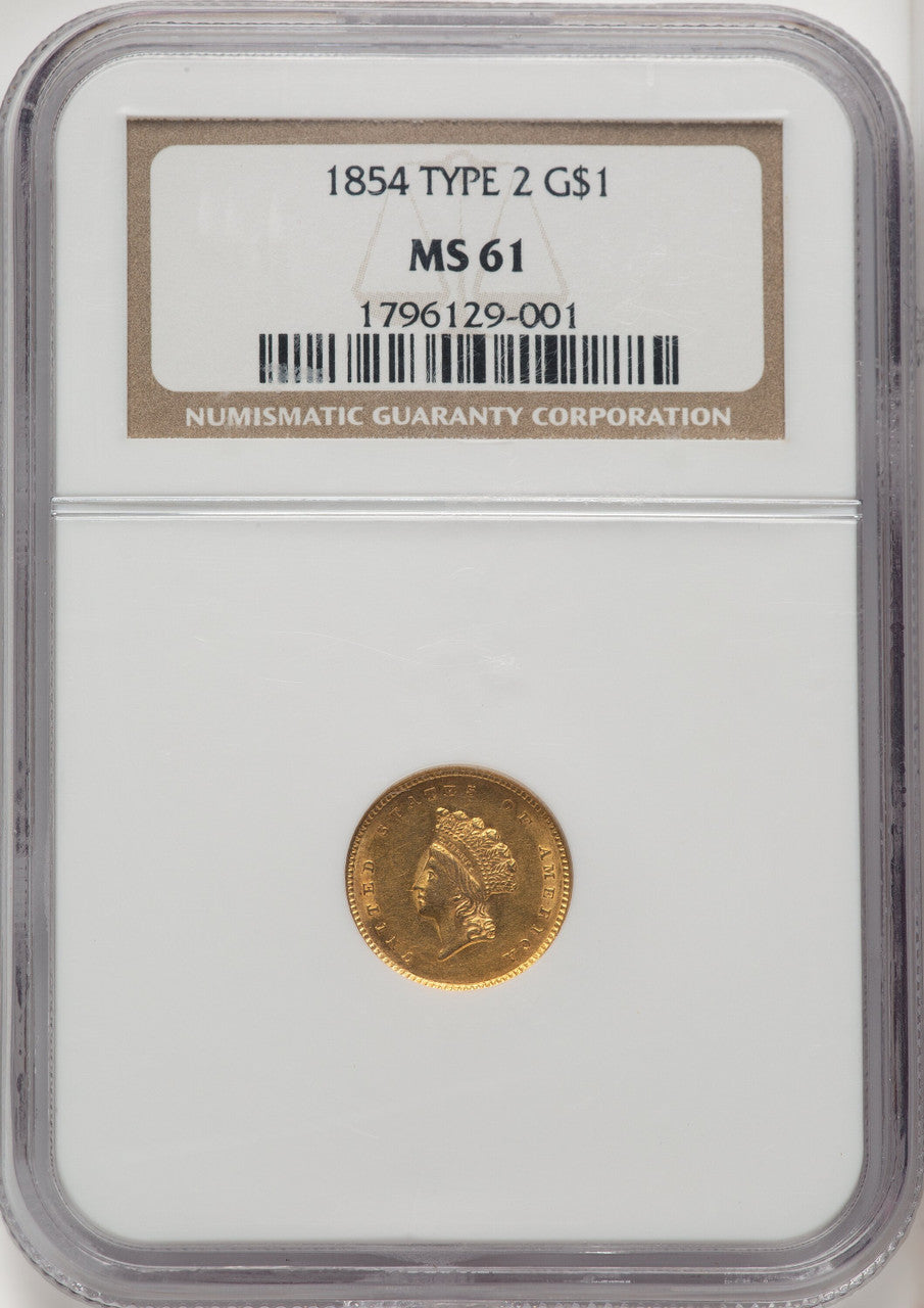 1854 G$1 Type Two Gold Dollar NGC MS61 (506887001)
