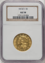 1814/3 $5 Early Half Eagle NGC AU58