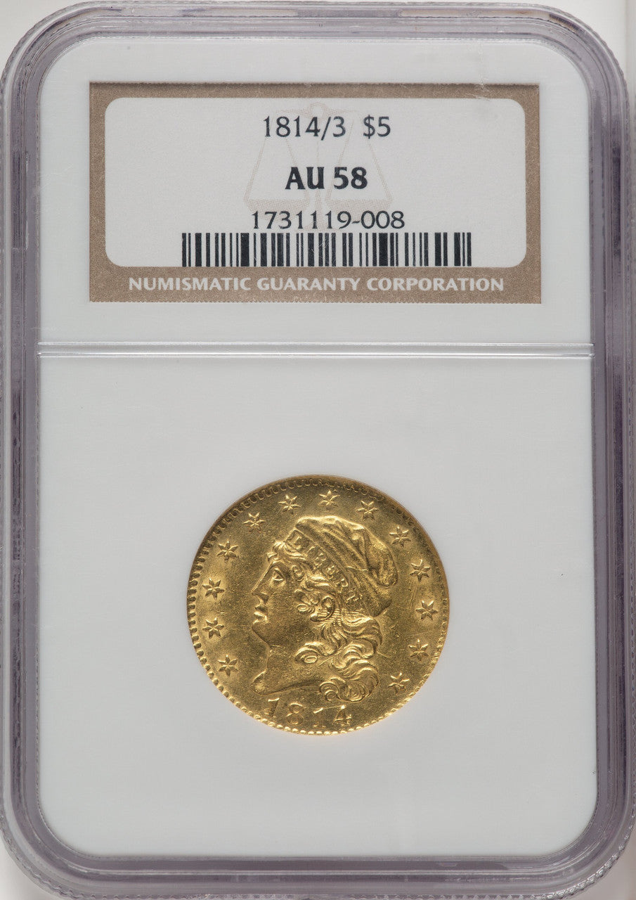 1814/3 $5 Early Half Eagle NGC AU58