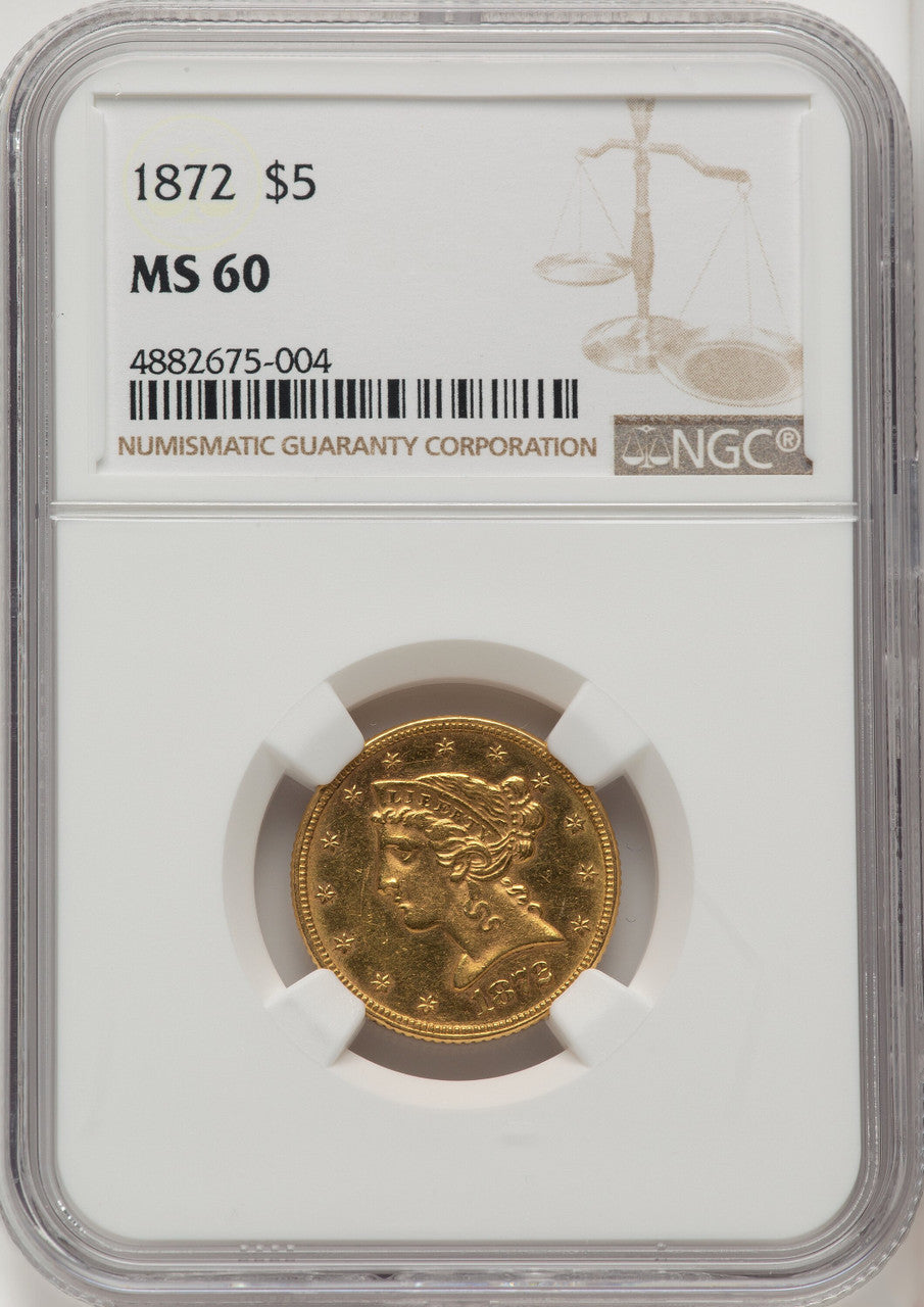 1872 $5 Liberty Half Eagle NGC MS60