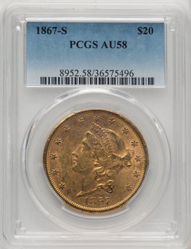 1867-S $20 Liberty Double Eagle PCGS AU58 (772838003)