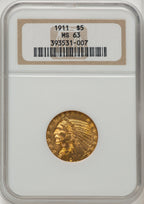 1911 $5 Indian Half Eagle NGC MS63 (772775019)
