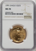 1991 $25 Half-Ounce Gold Eagle Brown Label NGC MS70 (768809001)