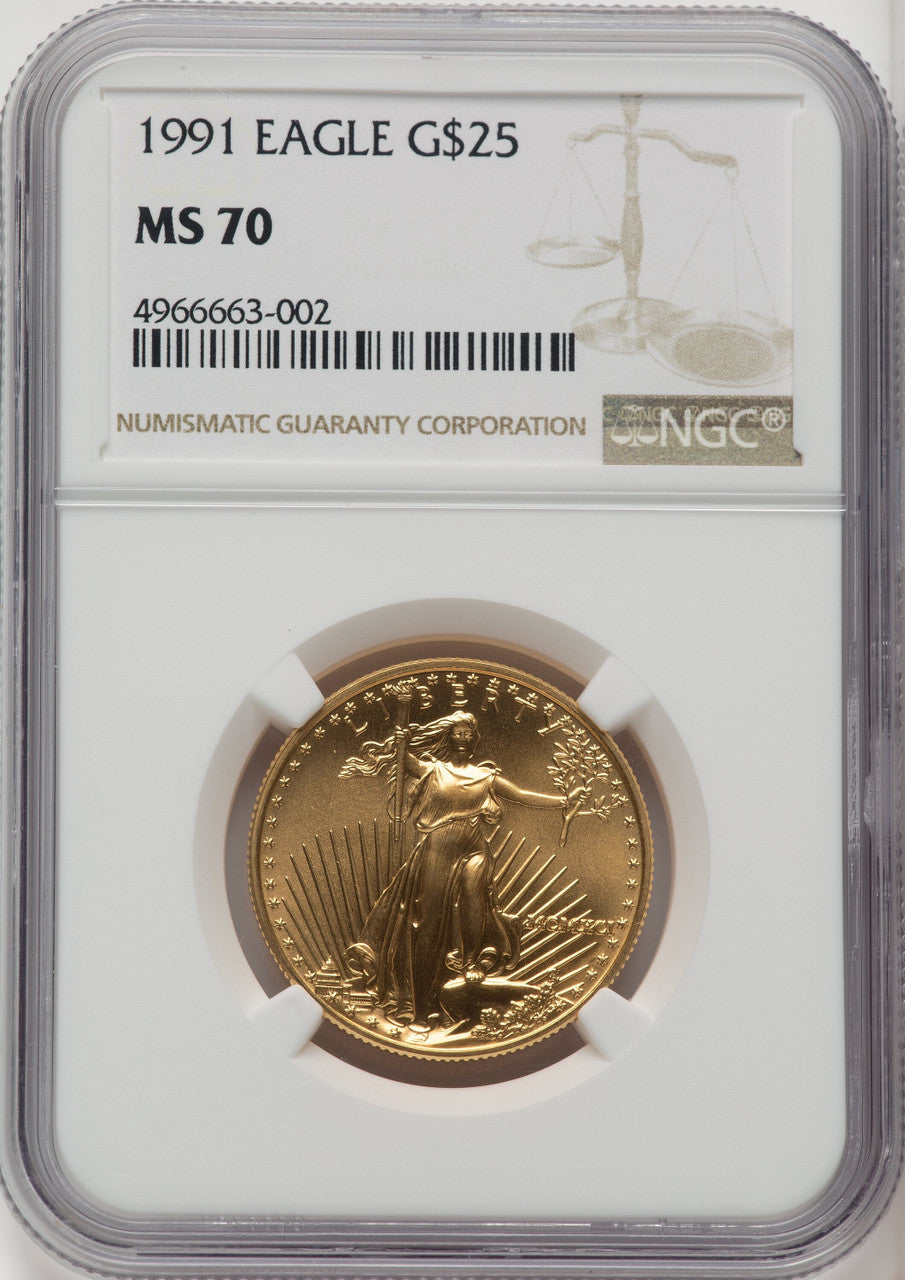 1991 $25 Half-Ounce Gold Eagle Brown Label NGC MS70 (768809001)