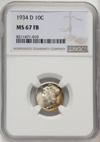 1934-D 10C FB Mercury Dime NGC MS67