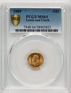 1905 G$1 Lewis and Clark Commemorative Gold PCGS MS64 (772789022)