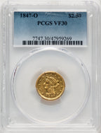 1847-O $2.50 Liberty Quarter Eagle PCGS VF30
