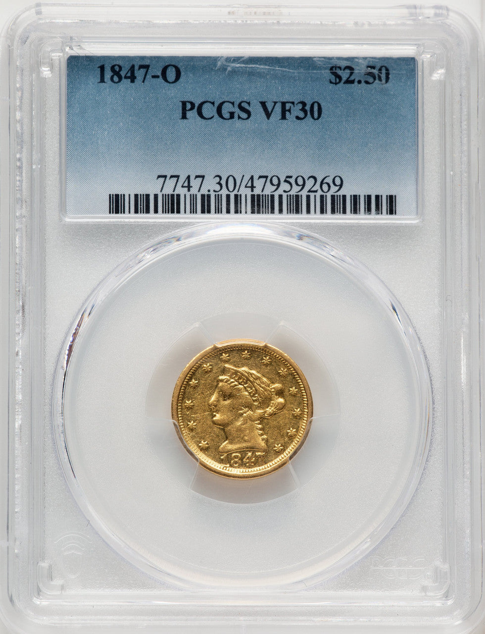 1847-O $2.50 Liberty Quarter Eagle PCGS VF30