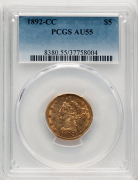 1892-CC $5 Liberty Half Eagle PCGS AU55
