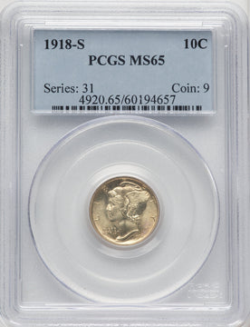1918-S 10C Mercury Dime PCGS MS65