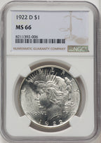 1922-D Peace Dollar NGC MS66 (772775011)