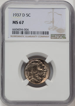 1937-D 5C Buffalo Nickel NGC MS67 (772810005)