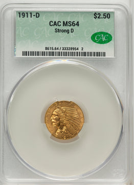 1911-D $2.50 Indian Quarter Eagle CACG MS64
