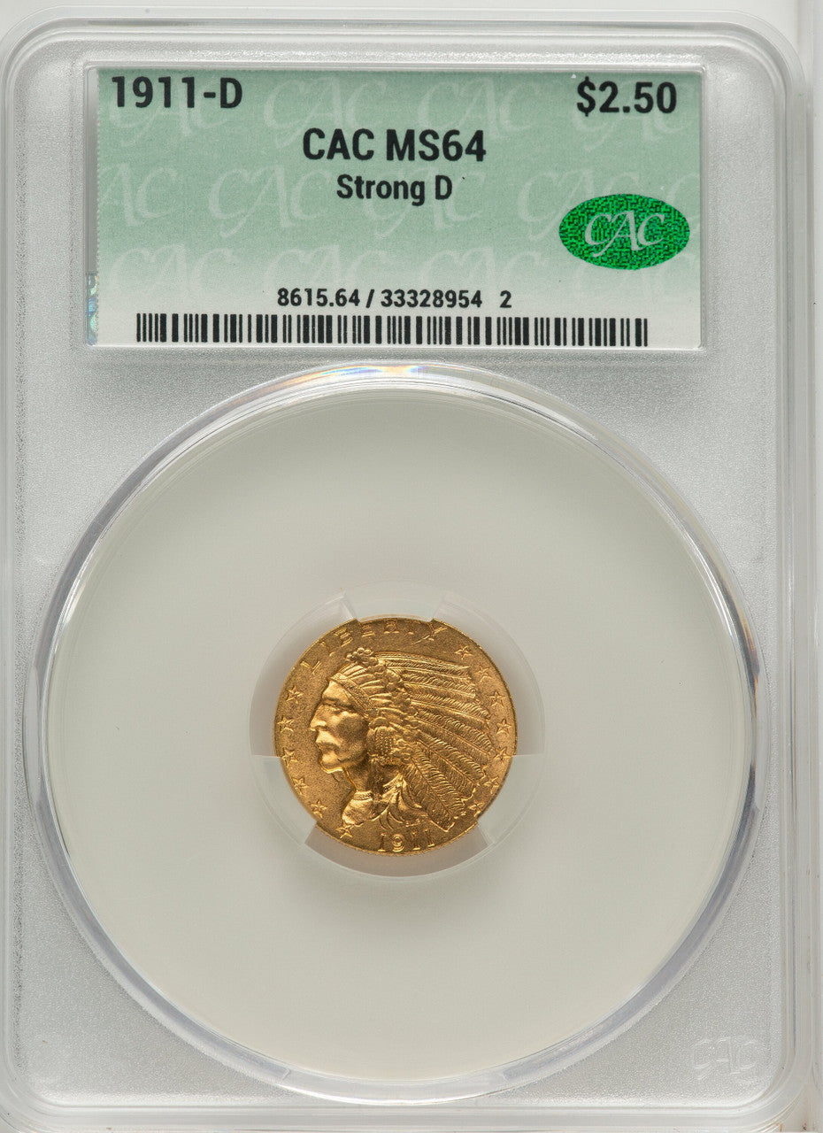 1911-D $2.50 Indian Quarter Eagle CACG MS64