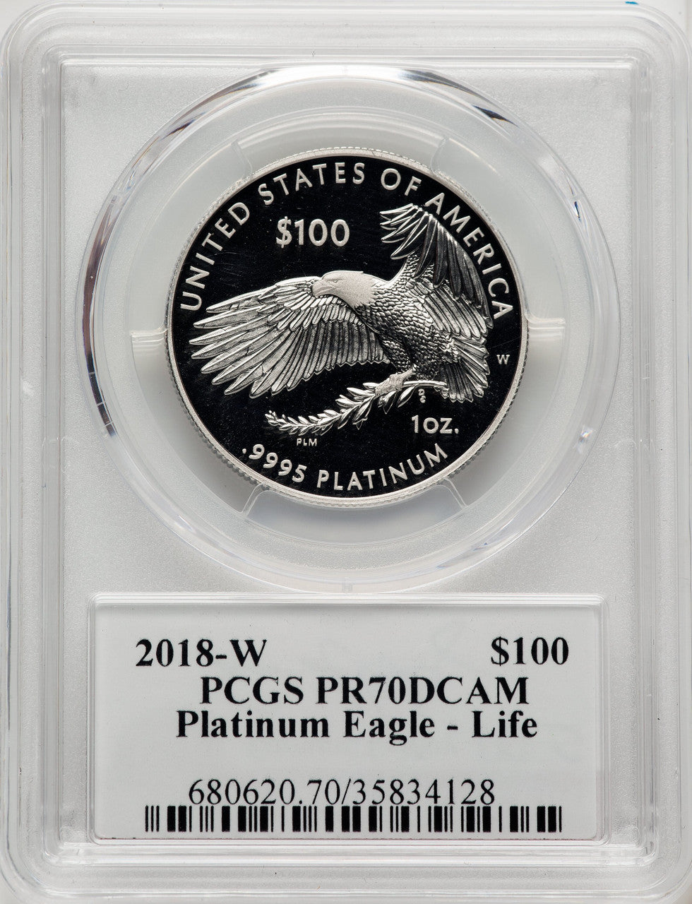 2018-W $100 One Ounce Platinum Eagle Life Moy Ed Moy PCGS PR70