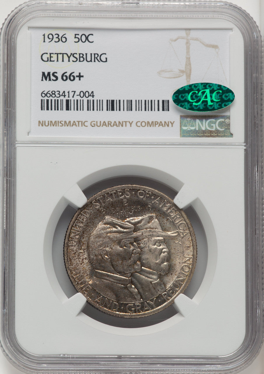 1936 50C Gettysburg CAC Commemorative Silver NGC MS66+