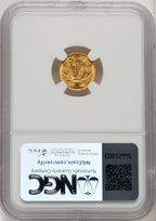 1856 G$1 Slanted 5 Brown Label Gold Dollar NGC MS65