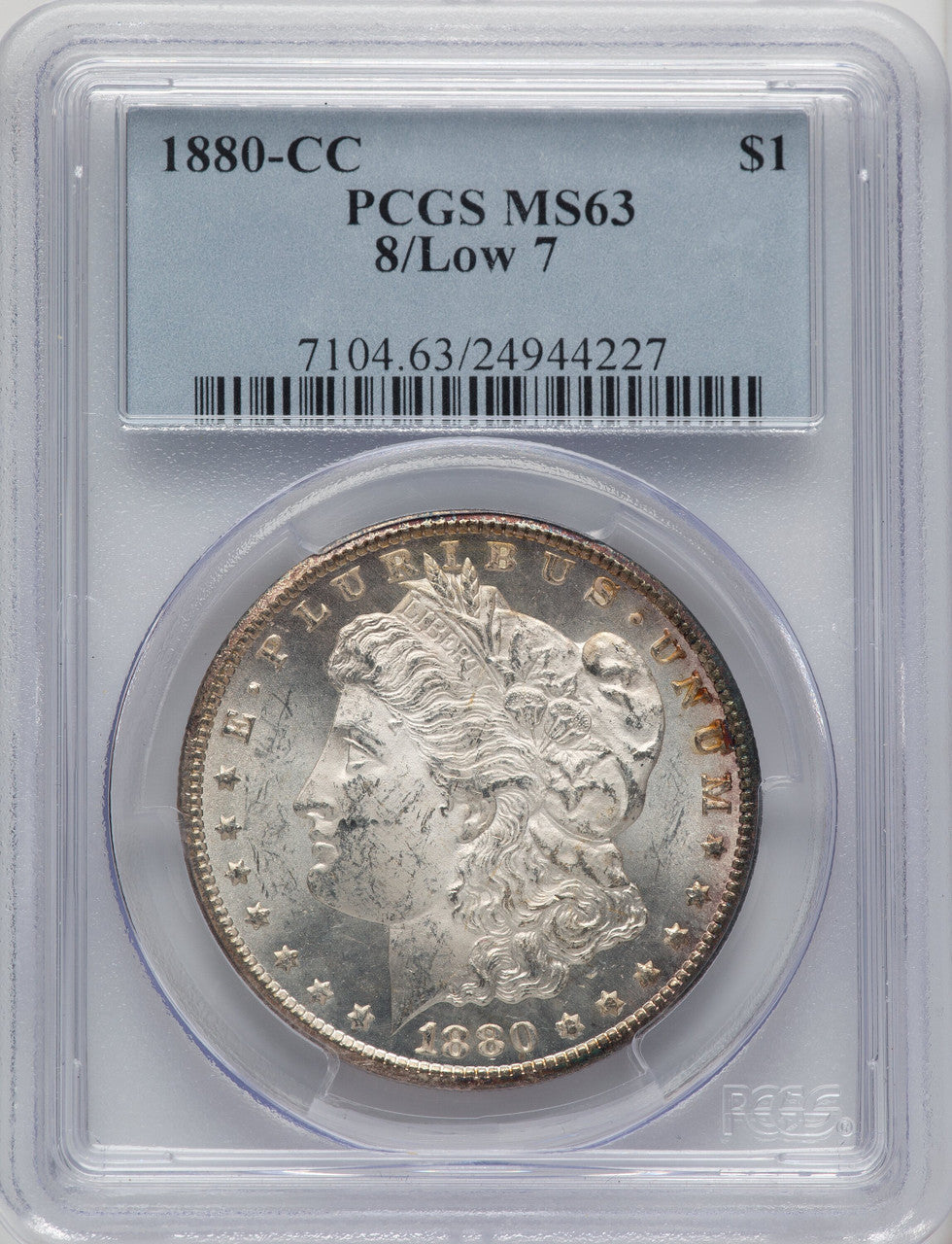 1880-CC 8 Over Low 7 Morgan Dollar PCGS MS63