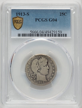 1913-S 25C Blue Gradient Barber Quarter PCGS G4