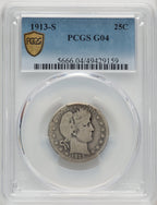 1913-S 25C Blue Gradient Barber Quarter PCGS G4