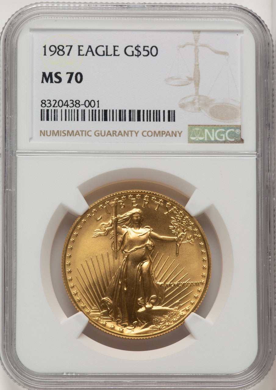 1987 $50 One-Ounce Gold Eagle Brown Label NGC MS70