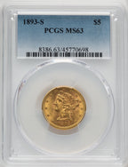 1893-S $5 Liberty Half Eagle PCGS MS63